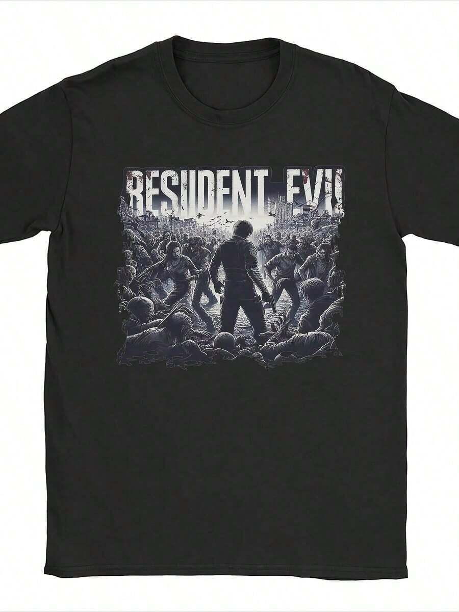 Camiseta de Leon Scotts Kennedy Rodeado de Zombis Residentes Malvados para Hombre, Camisetas de Algodón Novedosas, Camisetas de Cuello Redondo, Idea de Regalo - Negro - Ver 1