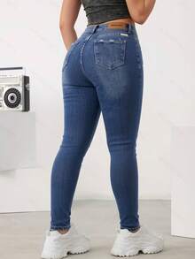 Basic Skinny Jeans Made Of Basic, Stretchy Denim With A Butt-Lifting Effect - Navy Blue - View 4