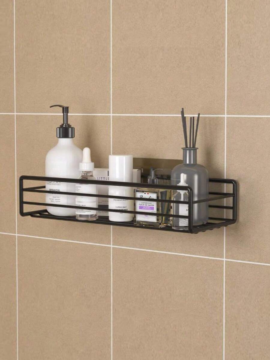 1/2pcs Wrought Iron Wall-Mounted Storage Rack, Shower Caddy - Multi-Functional Floating Shelf, Suitable For Bathroom, Bedroom And Kitchen Storage Organizer, With Hooks, No-Drill Bathroom Essential Storage Rack - Multicolor - View 1