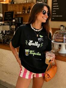 Talla unisex. Camiseta de manga corta con cuello redondo y corte holgado de Wo's, estampado gráfico divertido de tequila salado, camiseta casual, tela premium transpirable de 270 g, agradabl - Negro - Ver 4