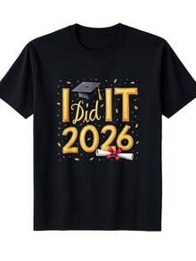 Camiseta de Cuello Redondo para Hombre con Diseño de Celebración de Graduación, Corte Holgado, 100% Algodón, Moderna y Versátil, Tela Suave y Cómoda, Adecuada para Uso Diario y Regalos, Tema de Graduación, Logros 2026, Perfecta para Graduados, Familiares, Amigos y Celebraciones, Día de Graduación, Temporada Primavera-Verano. - Negro - Ver 8