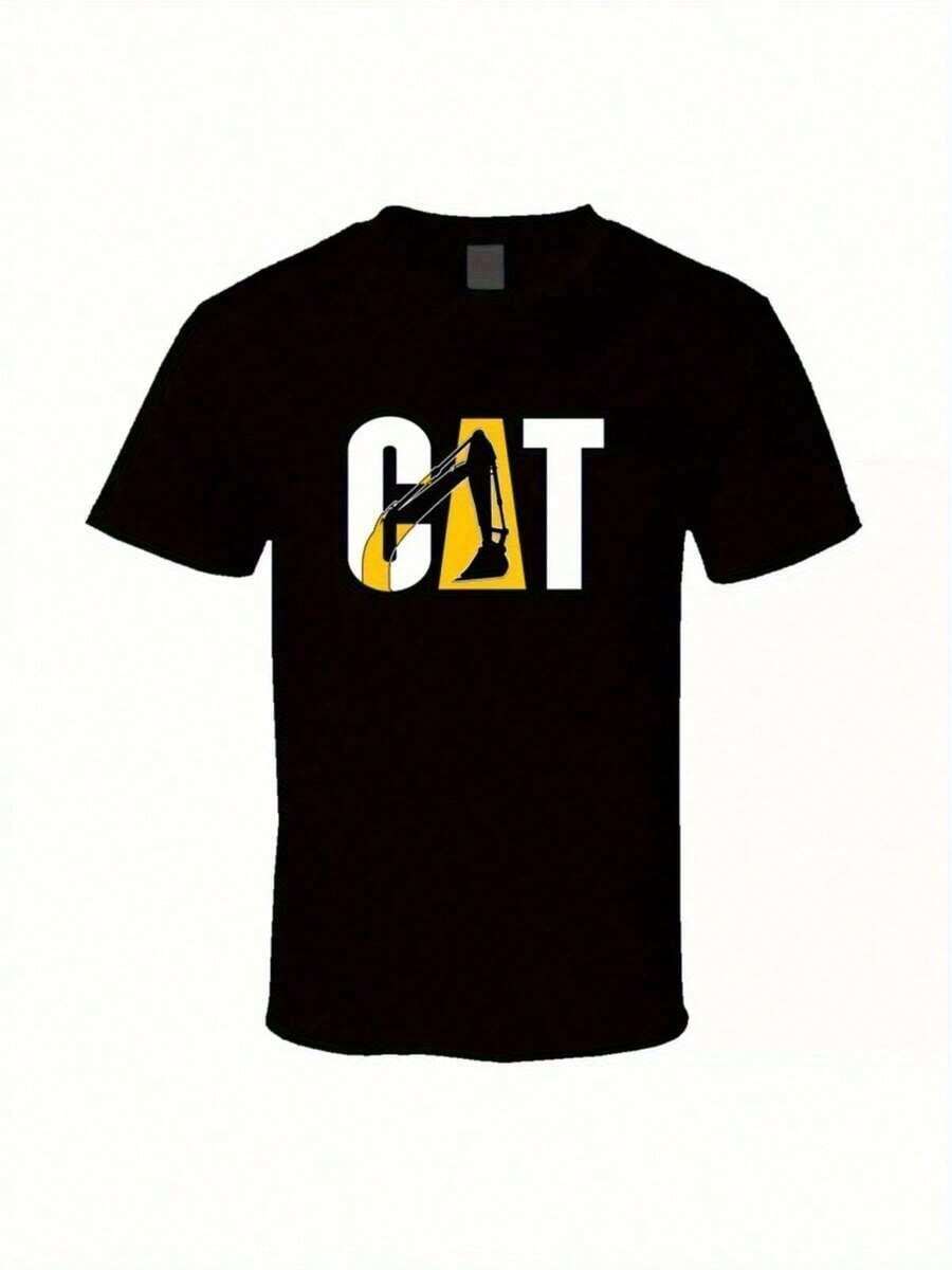 CAT Caterpillar Excavator Machinery Heavy Excavation 220g T-Shirt 100% Cotton T-Shirt - 黑色 - 查看 1