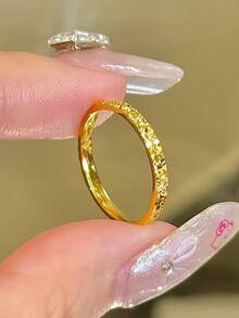 18K Gold Plated Hammered Texture Ring, Sparkling Faceted Ice-Cut Design, Tarnish-Resistant Couple Rings, Minimalist Jewelry Gift Suitable For Party, Anniversary, Mother's Day, Valentine's Day, Thanksgiving, Easter, Gifts For Elders - 1 - View 2
