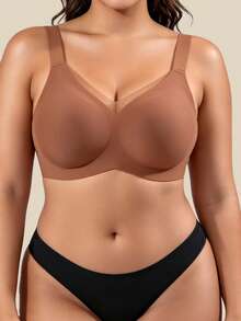 1 pieza Sujetador inalámbrico de gelatina para mujer, sujetador sin costuras con escote profundo en V y efecto push-up, sujetador diario cómodo y sin aros con soporte - Marrón Mocha - Ver 5