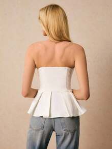 2026 Parte superior corta de unicolor con pliegues tipo bandeau para mujer, ajustada y con estilo, para verano, salir, tops de verano lindos, vacaciones, casual de negocios, old money - Blanco 2 - Ver 3