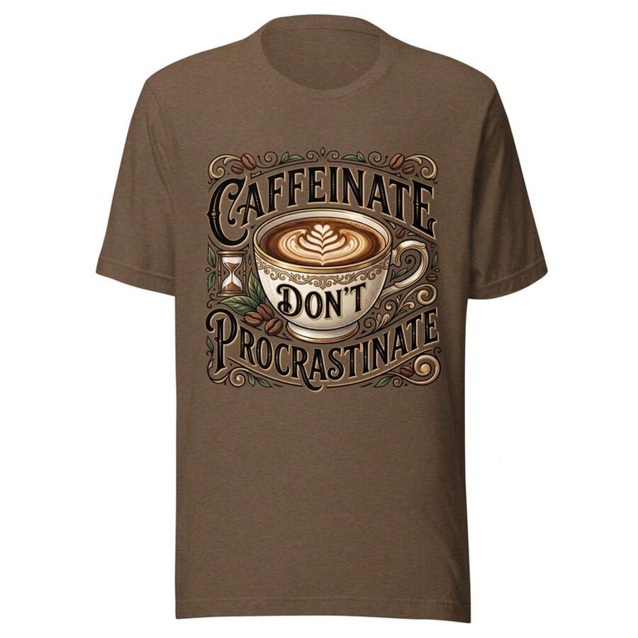 Caffeinated Don't Procrastinate - Coffee T-Shirt - Unisex - Size XS-2XL - Hot Pink - View 1