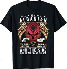 Camiseta para Hombre con Diseño Gráfico de Calavera y Bandera Albanesa, Suave y Transpirable, Manga Corta, Perfecta para Uso Diario, Actividades al Aire Libre, Viajes y Estilo Casual, Ajuste Cómodo para Todo el Día. - Verde - Ver 1