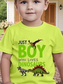 "Just A Kid" Anime T-Shirt With Dinosaurs For Boys - Kawaii Short Sleeve Crew Neck Top, Casual Spring And Summer Clothes For Toddlers (Hand Wash) - Everyday Wear And Party Outfit - 灰色 - 查看 7