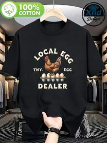 Camiseta de algodón 100% estilo casual para hombre Camiseta con estampado de gallina y huevos con texto Local Egg Dealer TNY EGG Ideal para uso diario en primavera y verano Regalo perfecto para amantes de las aves y granjas - Negro - Ver 1