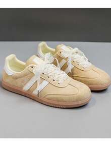 2026 New Spring Women's Casual Breathable Solid Color Flat Sneakers, Versatile Student Outdoor Running Sports Shoes, Essential Street Style Skateboard Shoes - Yellow and White - View 2