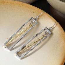 1 par de pendientes asimétricos rectangulares de estilo bohemio elegante retro, pendientes de cobre, adecuados para uso diario, vacaciones, accesorios de joyería para fiestas - Dos colores - Ver 2