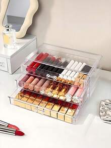 1pc Transparent Makeup Organizer, Drawer Style Multi-Layer Makeup Display Rack, Large Capacity Fixed Skincare Products Storage Box, Multi-Functional Makeup Organizer Rack, Acrylic Clear Makeup Storage Box, Large Capacity Stationery & Skincare Storage Box, Essential For Back To School Season - Multicolor - View 5