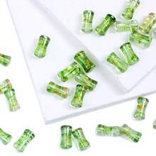 30PCS 6x12mm Glass Transparent Bamboo Shaped Beads With Golden Foil, Nature-Inspired Spacer Charms, Durable Bulk Beads For Fresh & Elegant DIY Jewelry - 竹子 - 查看 7