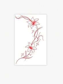 Chinese Style Red Floral Temporary Tattoo Sticker, Water-Washable, Disposable, Waterproof, Sweat-Proof, Non-Reflective, Suitable For Arms And Back, Realistic Tattoo Design, Lasts 3-5 Days, Perfect For Fashion-Forward Users - Multicolor - View 5