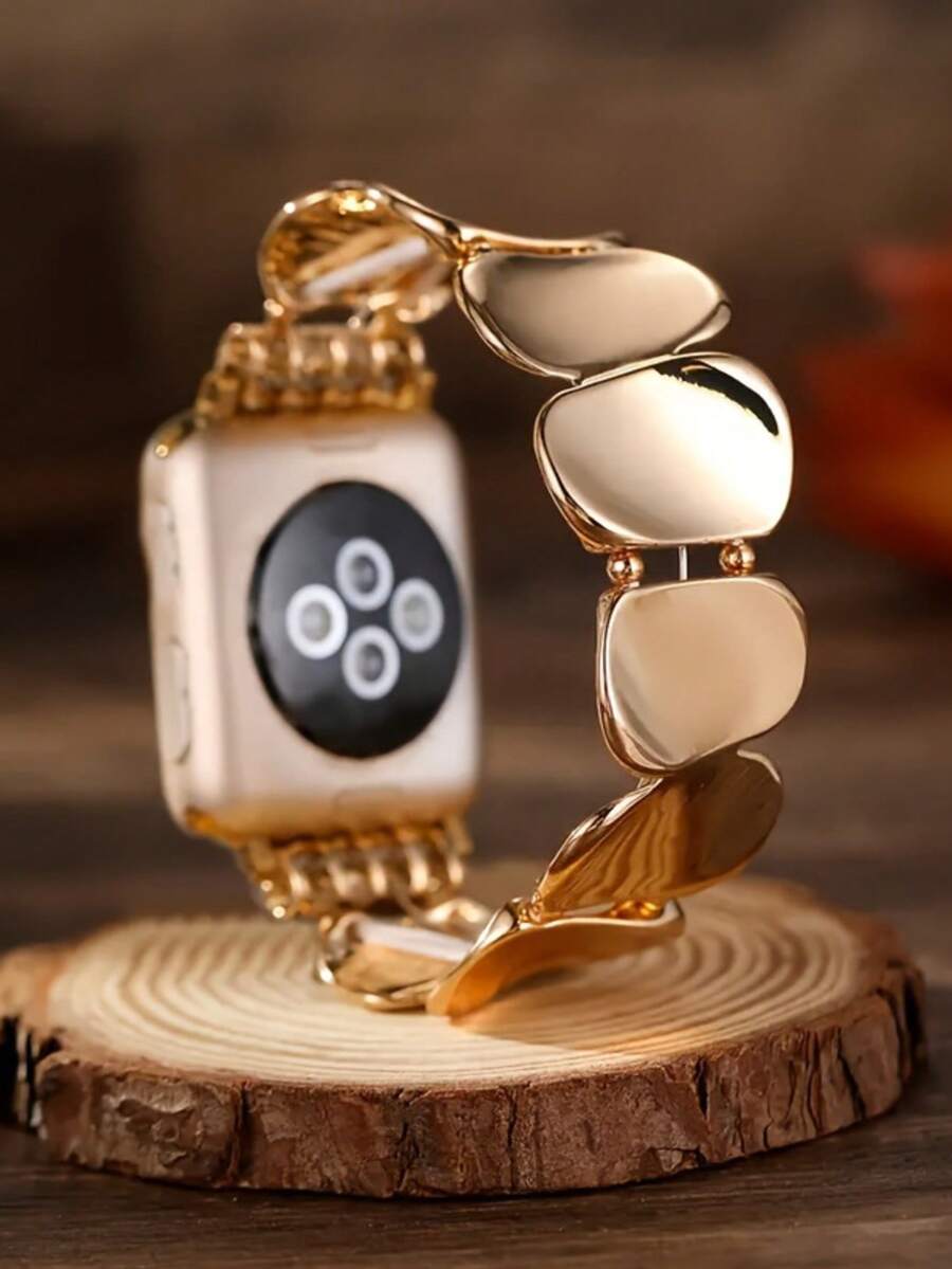 適用於 女款時尚優雅橢圓亮面金屬金色手鍊錶帶 38mm/40mm/41mm/42mm/44mm/45mm/46mm/49mm S10/11-42mm, Series S11 S10 S9 S8 S7 S6 S5 S4 S3 S2 S1 SE, Ultra3/2/1, 金屬新款彈性圓盤女款錶帶, 女士珠寶, 不鏽鋼珠寶, 女士夏季海灘珠寶配件, 度假, 送女友和家人的首選禮物 - 金色 - 查看 1