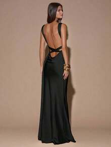 fsvsSHEIN  Vestido de tirantes con escote en V profundo y espalda descubierta, de unicolor amarillo/crema, de estilo minimalista y sexy, adecuado para fiestas, cócteles, ocasiones formales, dama de honor, cumpleaños, Navidad y casual de negociossdvs KE52 - Negro 3 - Ver 6