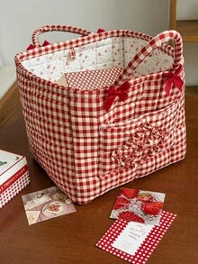Red Quilted Large Capacity Storage Basket With Handle Clothe Storage Basket Laundry Storage Basket Home Storage Basket Dirty Clothe Storage Basket Design For Convenience And Practicality. A Practical Household Storage Basket, Suitable For Dirty Clothes, Home Decor, Children's Toys, Etc. Also Suitable For Storing And Organizing Laundry, Toys, Etc. Wardrobe Decoration, Portable Picnic Basket - Multicolor - View 6