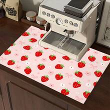 1 pieza Felpudo absorbente con estampado de fresa para secar platos, Felpudo absorbente para mostrador de máquina de espresso, Felpudo absorbente para fregadero, Felpudo absorbente suave para grifos, Felpudo absorbente para tazas de fregadero, Accesorios para el hogar y la cocina, Accesorios de baño - Multicolor - Ver 10