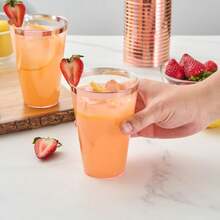 20 buah Gelas Plastik Bening dengan Pinggiran Emas Mawar, Gelas Plastik Aman untuk Makanan Dingin, Cocok untuk Pesta Ulang Tahun, Pesta Kolam Renang - Rose Gold - View 4