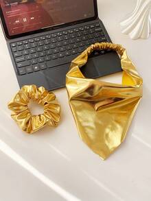 Set di elastici per capelli olografici metallici & elastici per capelli, foulard triangolare lucido + elastico per capelli elastico, alla moda per festival musicali e feste, elastici per capelli - Multicolore - Visualizzare 8
