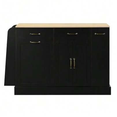 Modern Sideboard With Multiple Drawers, Storage Unit With Bin Compartment And External Spice Rack For Dining Room, Living Room And Kitchen (White)