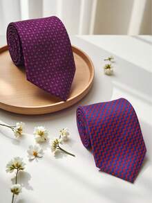 1pc Contrast Color Geometric Textured Necktie, Suitable For Business, Wedding, Interview And Multiple Occasions - Multicolor - View 1