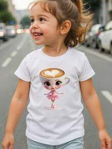 Camiseta de algodón de cuello redondo con bailarina de cappuccino para jóvenes, camiseta negra con elementos de taza de café y bailarina, longitud regular, estampado artístico caprichoso, estilo lindo y divertido, moda.,k,Ropa para niños,Navidad,disfraces de navidad,regalos de Navidad,Año Nuevo,Ropa de Año Nuevo,niño,Camisas de niño, camisetas de niño,Disfraces de Navidad para niñas, camisas para niñas,regalos de cumpleaños,k ropa de niña,guerreras  ropa niña,k,Ropa para niños,Navidad,disfraces de navidad,regalos de Navidad,Año Nuevo,Ropa de Año Nuevo,niño,Camisas de niño, camisetas de niño,Disfraces de Navidad para niñas, camisas para niñas,regalos de cumpleaños,k ropa de niña,guerreras  ropa niña SHFF - Blanco - Ver 1
