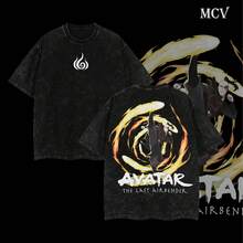 [COLECCIÓN] Camiseta de Anime  Edición Limitada - Aang, Katara, Zuko, Toph Beifong, The Last Airbender, Camiseta Lavada con Doble Estampado, Unisex, Talla Grande, Algodón Ligero Lavado al Ácido, Regalo para Fanáticos del Anime MDEI - Negro - Ver 5