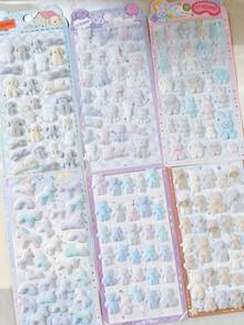 3d Flocked Stickers Kawaii Flocking Animals Rabbit Bear Unicorn 3D Relief Stickers Scrapbooking Diy Stationery Sticker Cute School Supplies Gift - 彩色 - 查看 1