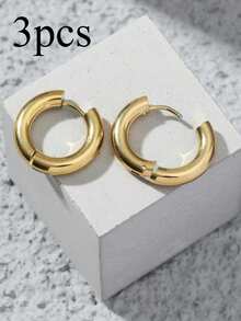 1 Pair Minimalist Round Hoop Earrings, Suitable For Casual Daily Wear, Elegant Simplistic European & American Style, Essential Earrings For Men - Yellow Gold - View 7