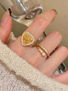 Set de 2 anillos ajustables con diseño minimalista de ola y estrella de mar, para mujeres, de uso fashionable y versátil para verano, viajes y uso diario - Juego de anillos - Ver 15