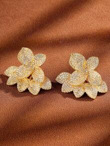 rakol 2pcs Minimalist Copper Butterfly Stud Earrings, Suitable For Daily Wear - flower - View 2