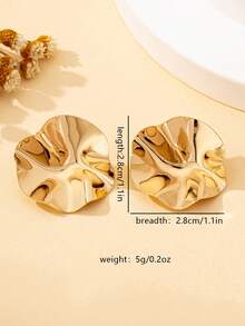 1 cặp bông tai bạc hình tròn bất đối xứng mạ vàng 18K trang sức kim loại - Hoa tai - Xem 7
