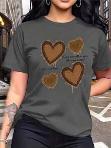 Women's Blouses, Casual Blouses For Ladies, Women's T-Shirts, Casual Blouses For Ladies. New Short-Sleeved Round-Neck T-Shirt For Women, Spring-Summer Design, Perfectly Combines Modern Lettering And A Heart-Shaped Print, Breathable And Sweat-Absorbing. Direct Shipping From Our Local Warehouse, Couples' Style, Ideal For Wearing As A Couple. 3VBD - 深灰色 - 查看 2