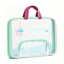 1pc Three‑Layer Thickened Transparent Mesh Horizontal Handbag, 180° Wide Open Book Storage Bag With Front Zipper Pencil Case, Large Capacity Student Study Tote, Portable Subject Classification File Organizer - Single Piece - View 1