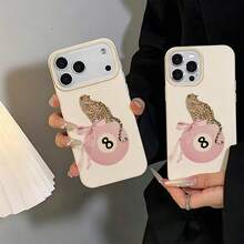 1 pieza Funda de teléfono de material TPU con diseño de lazo de leopardo rosa & negro compatible con iPhone 17 Pro Max/17/16 Pro Max/15/13/12/11, S20 FE/A15/S24/A55, Note 11/Note 12/Note 13 Pro, cobertura completa anti-caída funda protectora suave - Blanco - Ver 6