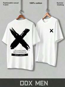 Ledig kortärmad T-shirt för män, perfekt för sommaren, tillverkad av ren bomull, med ett "X"-mönstertryck, retro streetwear-stil, trendig och mångsidig, enkel och avslappnad, lämplig för vardagsbruk och utomhusaktiviteter, maskintvättbar, enkel T-shirt. - Svart - Visa 9