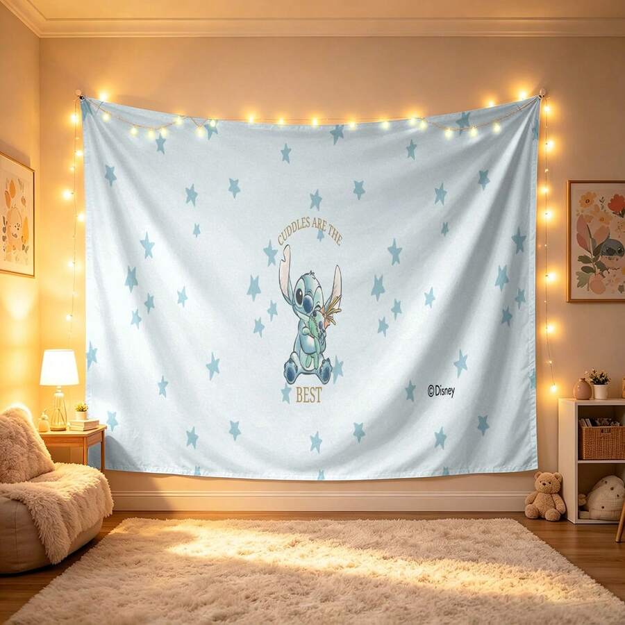迪士尼 Lilo & Stitch 舒適星空美學掛毯,可愛淺藍色壁掛,柔軟布料背景,適用於臥室、派對與攝影 - 0 - 查看 1