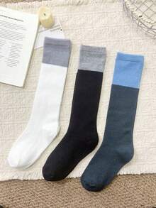 1/3 pares de calcetines de color block cómodos y versátiles hasta la rodilla, aptos para todas las estaciones - Multicolor - Ver 11