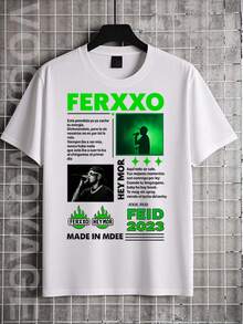 100% Pure Cotton T-Shirt With  And Feid Portrait Print In White - Simple Casual Graphic Style - Soft And Comfortable Crew Neck Short Sleeve T-Shirt With Bold Portrait Print, All Seasons Urban Fashion Top, Casual Urban Wear | Crew Neck T-Shirt | Cotton Shirt - Streetwear Style / Popular / Everyday Casual / Modern Look - 白色 - 查看 7