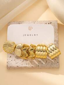 2/6/18PCS Gold European & American Geometric New Style Cross-Border Fashion Women's Jewelry Earring Set. Suitable For Daily Wear, Travel, Vacation, Dating, Evening Party. Versatile Fashion Jewelry Earring Set For Gifts. - Gold - View 12