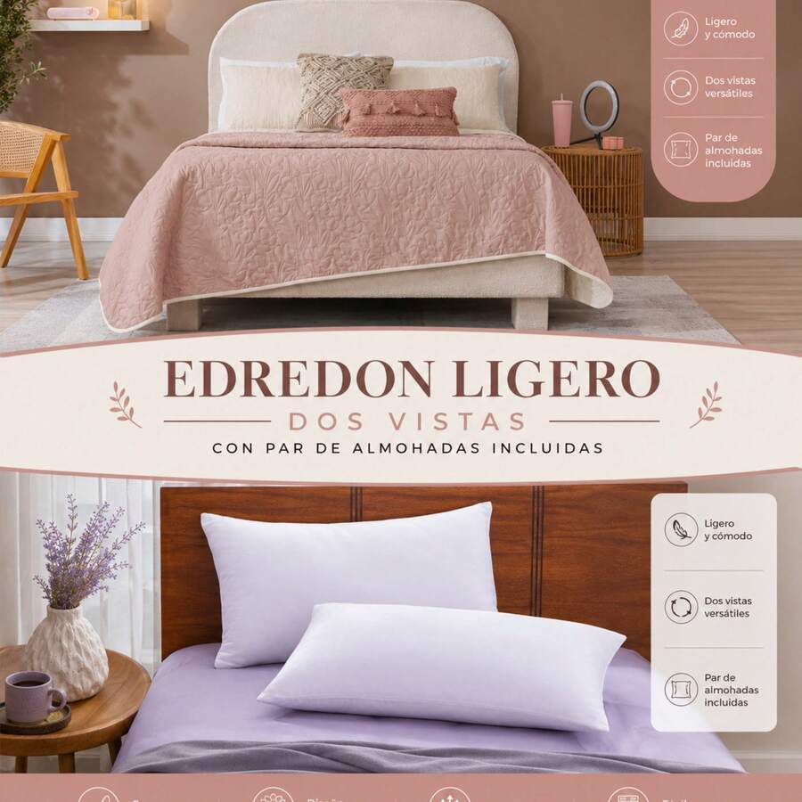 Novo Lightweight Reversible Comforter + 2 Free Pillows – Comfort And Style In One Combo BEAUTTY HOME - Rose - View 1