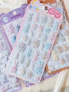 3d Flocked Stickers Kawaii Flocking Animals Rabbit Bear Unicorn 3D Relief Stickers Scrapbooking Diy Stationery Sticker Cute School Supplies Gift - 彩色 - 查看 6