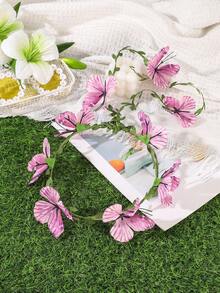 1件波希米亞風人造蝴蝶花冠，長藤編織花冠，度假/派對/拍照多功能髮飾，髮環，頭飾花環 - 彩色 - 查看 7