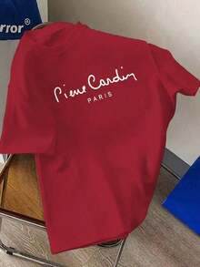 Men's 100% Cotton T-Shirt, French Minimalist Style Graphic T-Shirt, New Spring/Summer Men's Sportswear, Black Short Sleeve Casual T-Shirt, Breathable And Soft For Men. - 灰色 - 查看 2