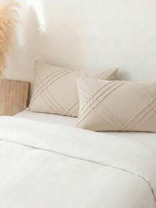 1/2 piezas Fundas de almohada beige con recortes y volantes (Inserto no incluido) - Estilo cottage bohemio fresco y lindo, ligero y transpirable, decoración del hogar lavable a máquina, Bohocottage, Diseño con recortes, Volantes, Bolster largo - Beige claro - Ver 8