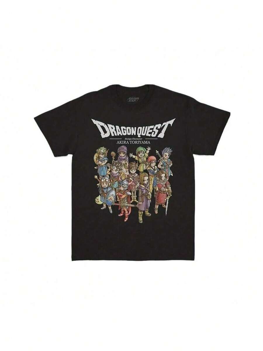 Men'S Official Dragon Quest Retro Gaming T-Shirt - Dragon Quest Logo & Character Vintage Game Graphic, Relaxed Slim Fit 200Gsm Heavy 100%, Premium Quality T-Shirt for Nostalgic Gamers & Fans (Casual Wear, Birthday Gift) - Made in Japan Print, Bold Design, Gamer Apparel - Negro - Ver 1