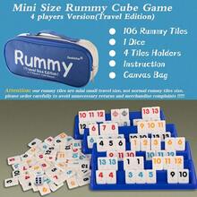 1 Set ,Rummy Set,Travel Size Rummy Game With Canvas Bag, Classical Rummy Game For Family, 106 Tiles, 4 Playing Rack, 1 Dice (2-4 Players) - Multicolor - View 4