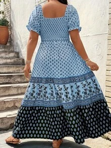 Plus Size - Plus Size - Women's Dress With Fitted Waist - Blue - View 3