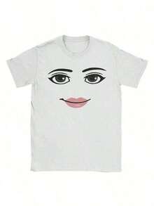 [Free 3-Day Delivery]Unisex Short Sleeve Round Neck Cotton T-Shirt Retro Style With Robot Print And Facial Expression - 白色 - 查看 8